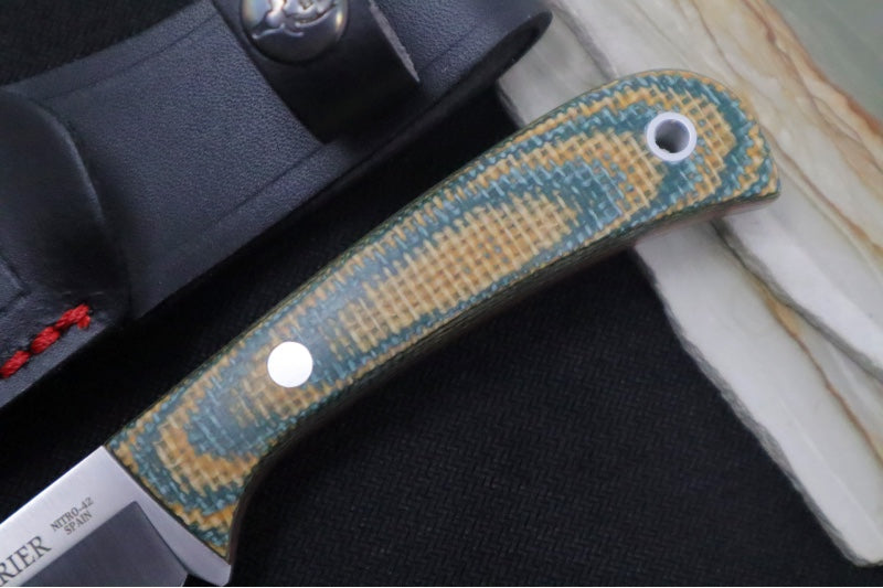 Muela Knives Terrier-9G Fixed Blade - Green & Yellow Micarta Handle / Nitro-42 Blade / Leather Sheath - Northwest Knives