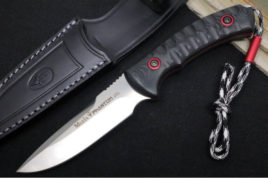 Muela Knives Phantom-12W Fixed Blade - Black Micarta Handle & Red Accents / X50CrMoV15 Blade / Leather Sheath