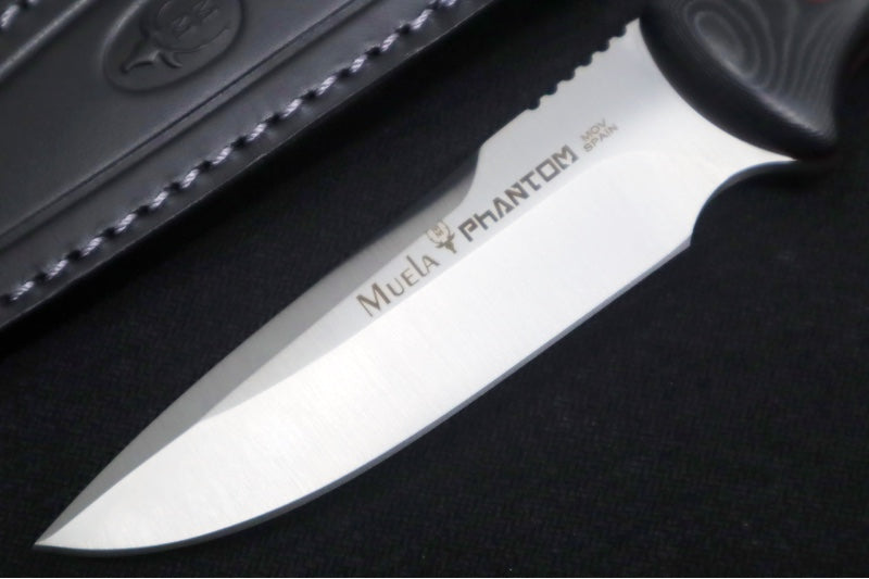 Muela Knives Phantom-12W Fixed Blade - Black Micarta Handle & Red Accents / X50CrMoV15 Blade / Leather Sheath