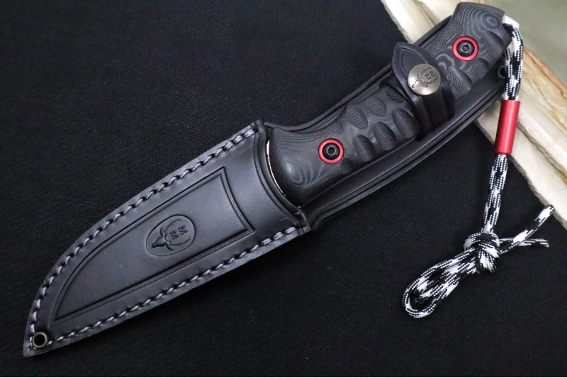 Muela Knives Phantom-12W Fixed Blade - Black Micarta Handle & Red Accents / X50CrMoV15 Blade / Leather Sheath