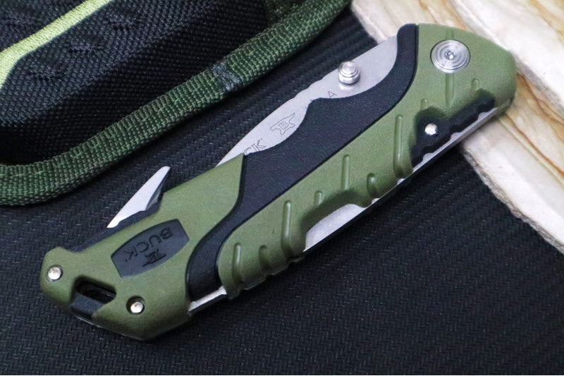 Buck 660 Large Pursuit Folder- Drop Point Blade with Guthook / 420HC Stainless Steel / Green Glass Filled Nylon with Versaflex 0660GRG-B - Northwest Knives