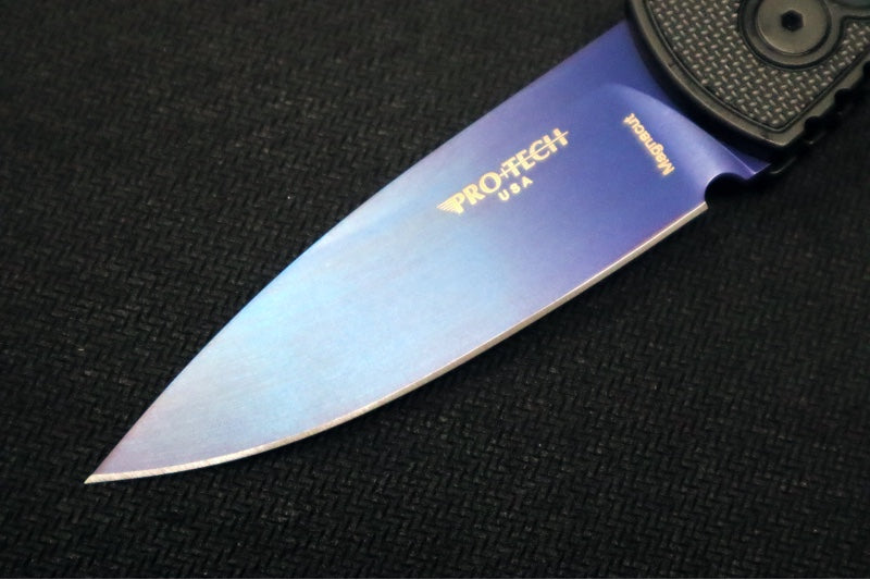 Pro Tech Tactical Response 2 Auto - Black Anodized Aluminum Handle / Textured Corners / Abalone Push Button / Sapphire PVD Coated Blade / CPM-Magnacut Steel TR203-SB