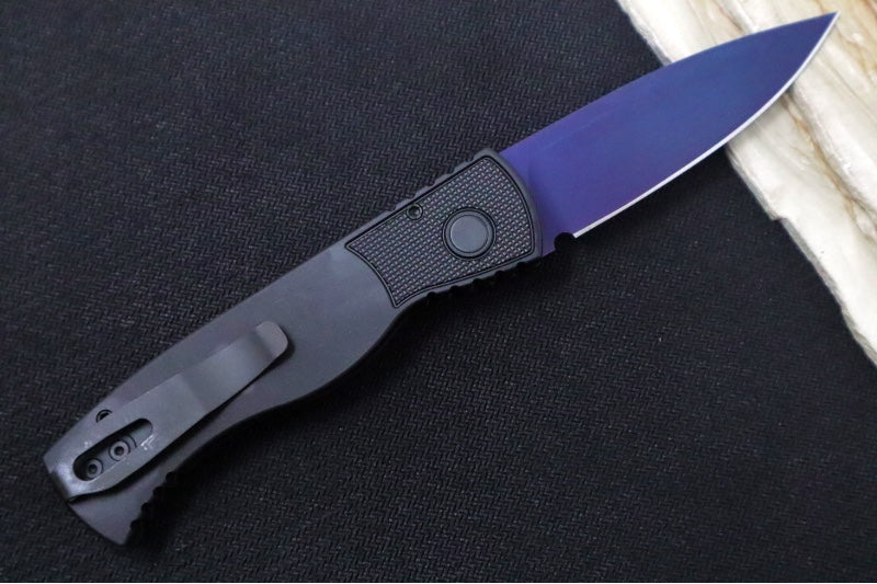 Pro Tech Tactical Response 2 Auto - Black Anodized Aluminum Handle / Textured Corners / Abalone Push Button / Sapphire PVD Coated Blade / CPM-Magnacut Steel TR203-SB