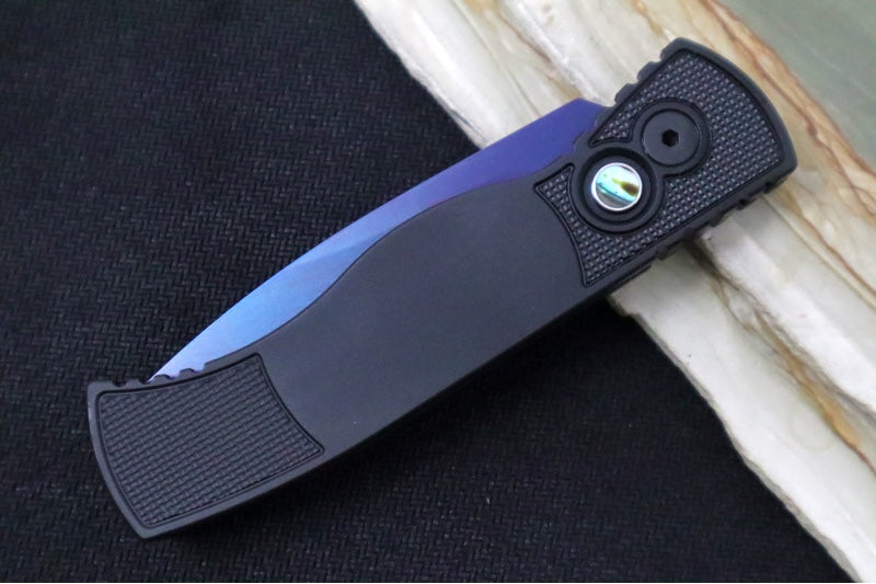 Pro Tech Tactical Response 2 Auto - Black Anodized Aluminum Handle / Textured Corners / Abalone Push Button / Sapphire PVD Coated Blade / CPM-Magnacut Steel TR203-SB