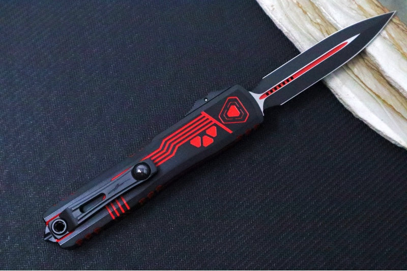 Microtech Ultratech Signature Series TRON Gen IV OTF - Black & Red Finish / Dagger Blade / Black & Red Anodized Aluminum Handle 11224-1RDROS - Northwest Knives