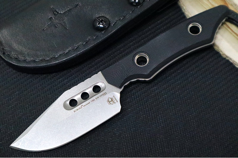 Heretic Knives Kobold Fixed Blade - Clip Point Blade / CPM-Magnacut Steel / Stonewash Finish / Black G-10 Handle H065-2A-BLK-G10 - Northwest Knives