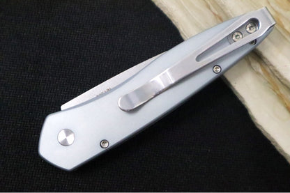 Pro Tech Newport Auto - Special Grey Anodized Aluminum Handle / 3D Wave Design / Mother of Pearl Push Button / Stonewashed Blade 3436-Grey