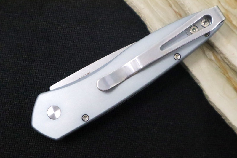 Pro Tech Newport Auto - Special Grey Anodized Aluminum Handle / 3D Wave Design / Mother of Pearl Push Button / Stonewashed Blade 3436-Grey - Northwest Knives