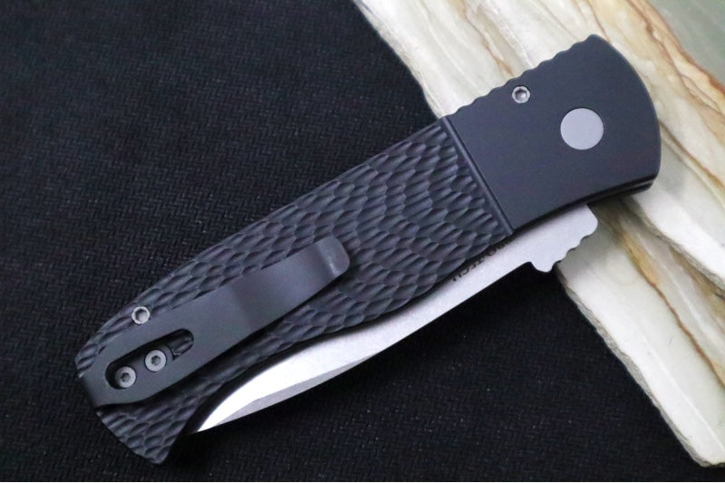 Pro Tech Emerson CQC7 Auto - Textured Black Anodized Aluminum Handle / Stonewashed Finish Spear Point Blade / CPM-20CV Steel E7A05-20CV