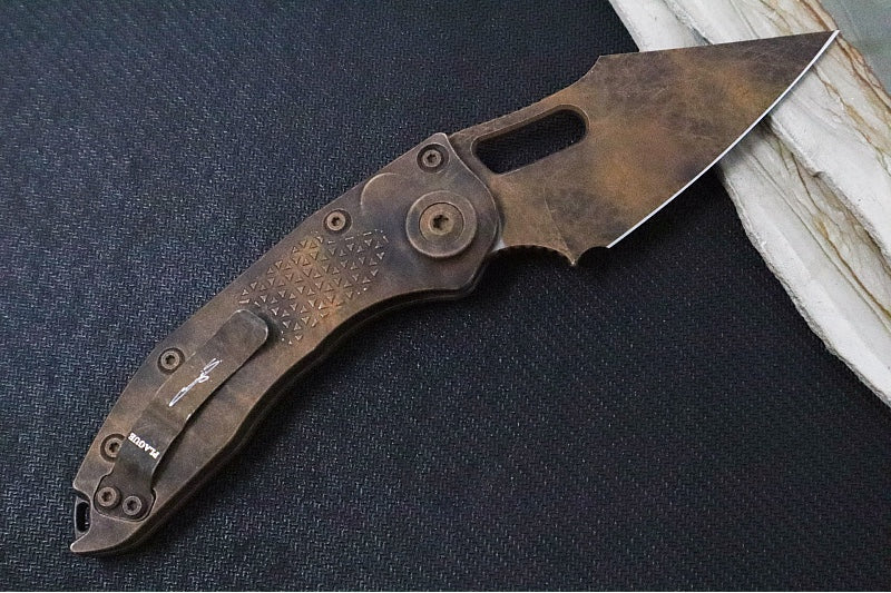 Microtech Stitch Auto Plague Outbreak - Wharncliffe Blade / Plague Outbreak Finish / Plague Outbreak Anodized Aluminum with Blood Splatter 169-1OBS 169-1PLOBS - Northwest Knives