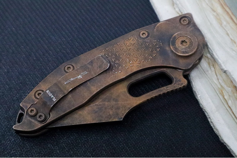 Microtech Stitch Auto Plague Outbreak - Wharncliffe Blade / Plague Outbreak Finish / Plague Outbreak Anodized Aluminum with Blood Splatter 169-1OBS 169-1PLOBS - Northwest Knives