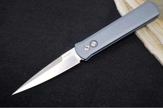 Pro Tech Godfather Auto - Special Grey Anodized Aluminum Handle / Satin Finish / Spear Point Blade / 154-CM Steel 921-Satin-Grey