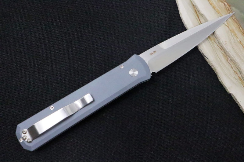 Pro Tech Godfather Auto - Special Grey Anodized Aluminum Handle / Satin Finish / Spear Point Blade / 154-CM Steel 921-Satin-Grey