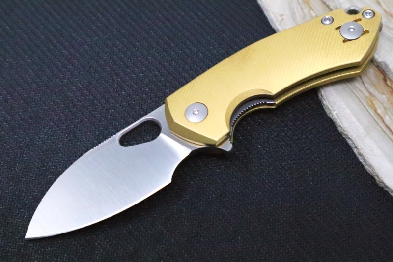 GiantMouse ACE Riv - Full Brass Handle / Stonewash Finish / CPM-Magnacut Steel - RIV-LL-BRASS - Northwest Knives