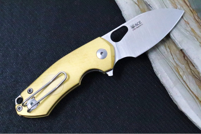 GiantMouse ACE Riv - Full Brass Handle / Stonewash Finish / CPM-Magnacut Steel - RIV-LL-BRASS - Northwest Knives