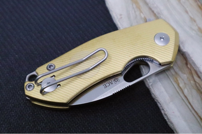 GiantMouse ACE Riv - Full Brass Handle / Stonewash Finish / CPM-Magnacut Steel - RIV-LL-BRASS - Northwest Knives