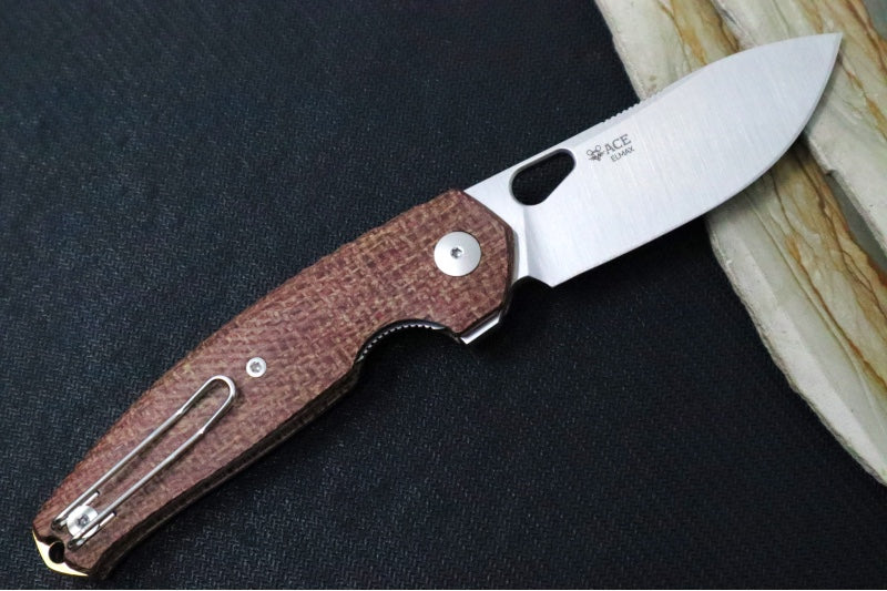 GiantMouse ACE Jagt - Brown Burlap Micarta Handle / Satin Finish / CPM-Magnacut Steel - JAGT-BURLAP-SATIN - Northwest Knives