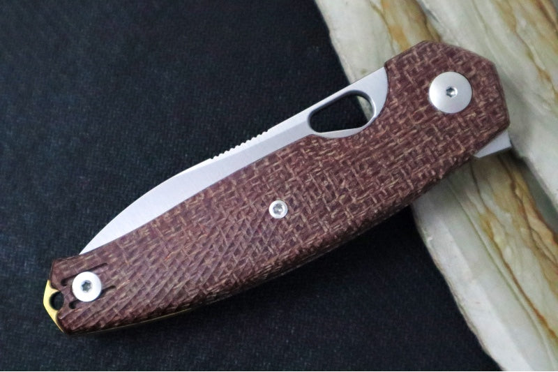 GiantMouse ACE Jagt - Brown Burlap Micarta Handle / Satin Finish / CPM-Magnacut Steel - JAGT-BURLAP-SATIN - Northwest Knives