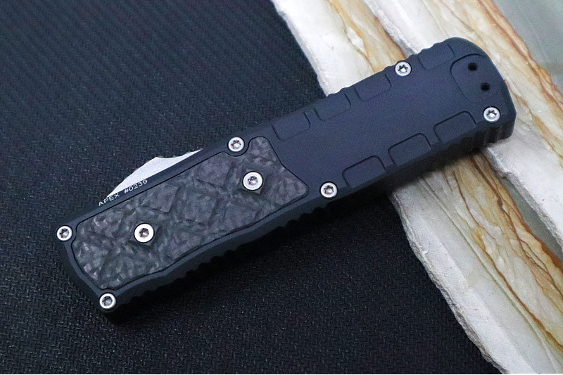Guardian Tactical APEX OTF - Black Anodized Aluminum & Carbon Fiber Handle / CPM-MagnaMax Steel / Stonewashed Finish / Single Edge Blade with Serrations 152512 - Northwest Knives
