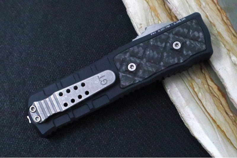 Guardian Tactical APEX OTF - Black Anodized Aluminum & Carbon Fiber Handle / CPM-MagnaMax Steel / Stonewashed Finish / Single Edge Blade with Serrations 152512 - Northwest Knives