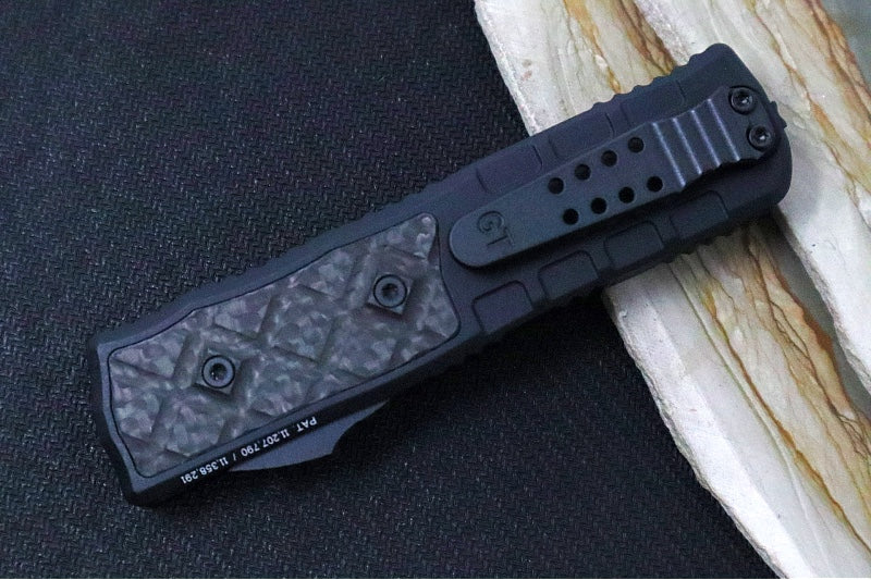 Guardian Tactical APEX OTF - Black Anodized Aluminum & Carbon Fiber Handle / CPM-MagnaMax Steel / Black Tactical Finish / Single Edge Blade with Serrations 152112 - Northwest Knives