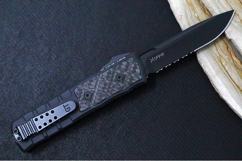 Guardian Tactical APEX OTF - Black Anodized Aluminum & Carbon Fiber Handle / CPM-MagnaMax Steel / Black Tactical Finish / Single Edge Blade with Serrations 152112 - Northwest Knives