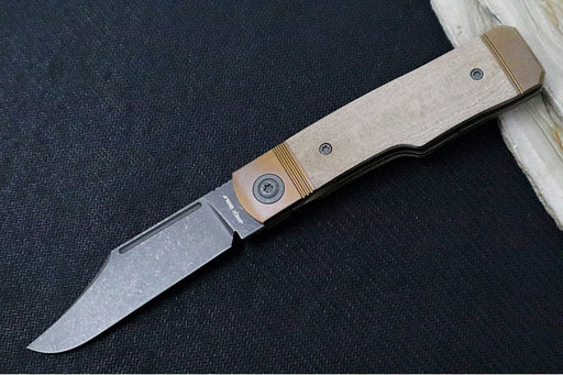 Jack Wolf Knives Gunslinger Jack Slip Joint - Green Linen Micarta Handle / Bronzed Titanium Liners & Bolsters / CPM-S90V Steel - Northwest Knives