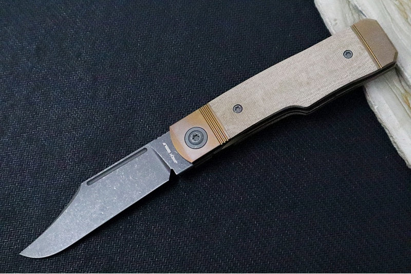 Jack Wolf Knives Gunslinger Jack Slip Joint - Green Linen Micarta Handle / Bronzed Titanium Liners & Bolsters / CPM-S90V Steel - Northwest Knives