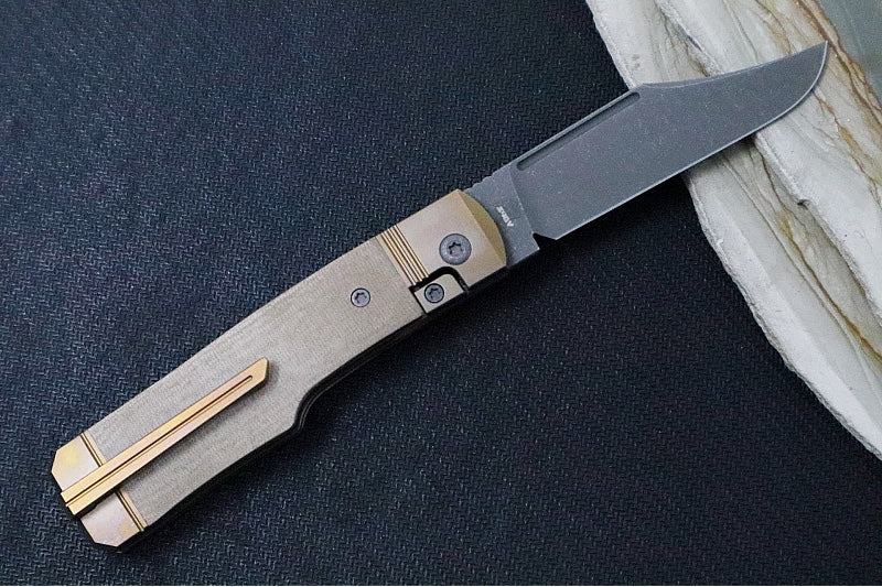 Jack Wolf Knives Gunslinger Jack Slip Joint - Green Linen Micarta Handle / Bronzed Titanium Liners & Bolsters / CPM-S90V Steel - Northwest Knives