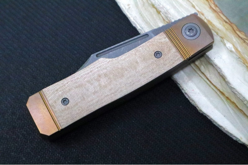 Jack Wolf Knives Gunslinger Jack Slip Joint - Green Linen Micarta Handle / Bronzed Titanium Liners & Bolsters / CPM-S90V Steel - Northwest Knives