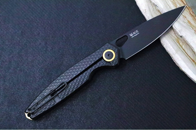 GiantMouse ACE REO - Black PVD Titanium Handle / Black PVD Finish / Brass Accents / CPM-Magnacut Steel - REO-TITANIUM-BLACKOUT - Northwest Knives