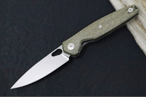 GiantMouse ACE REO - Green Canvas Micarta Handle / Stonewashed Finish / CPM-Magnacut Steel REO-GRN-CANVAS-TI-BACKSPACER - Northwest Knives