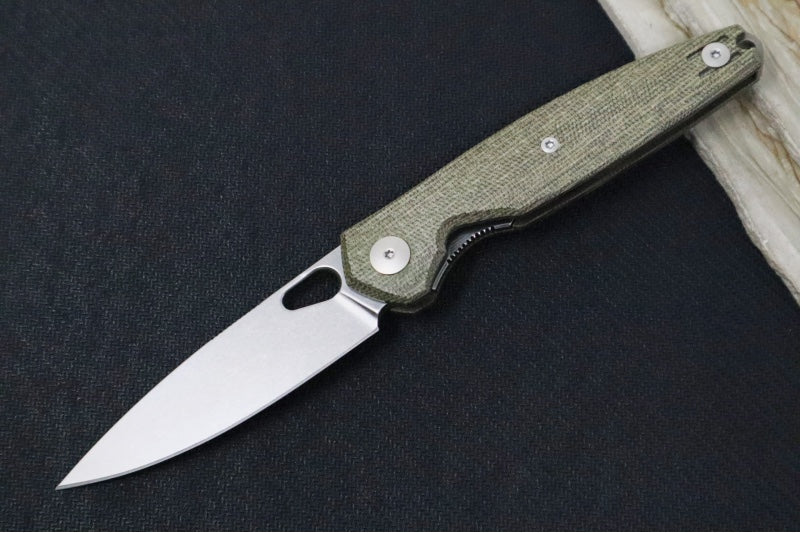 GiantMouse ACE REO - Green Canvas Micarta Handle / Stonewashed Finish / CPM-Magnacut Steel REO-GRN-CANVAS-TI-BACKSPACER - Northwest Knives