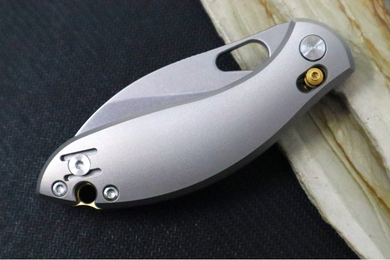 GiantMouse GM13 Folder  - Orange Peel Full Titanium Handle Scales / Stonewashed Finish / CPM-S90V Steel / Hawkbill Blade GM13 - Northwest Knives