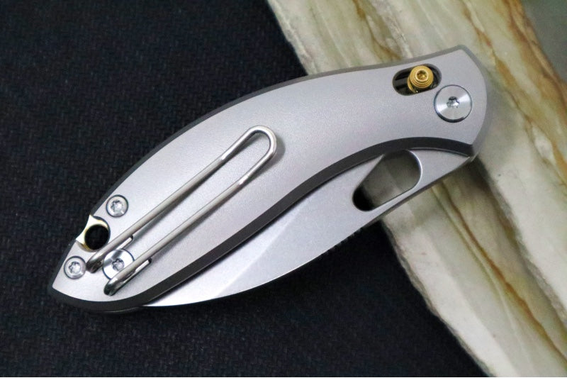 GiantMouse GM13 Folder  - Orange Peel Full Titanium Handle Scales / Stonewashed Finish / CPM-S90V Steel / Hawkbill Blade GM13 - Northwest Knives