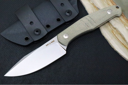 GiantMouse GMF2 Fixed Blade - Full Tang with Green Micarta Handle Scales / Stonewashed Finish / Bohler N690 Steel / Drop Point Blade - Northwest Knives