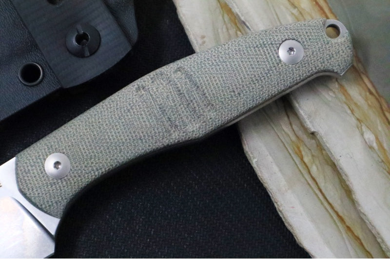 GiantMouse GMF2 Fixed Blade - Full Tang with Green Micarta Handle Scales / Stonewashed Finish / Bohler N690 Steel / Drop Point Blade - Northwest Knives