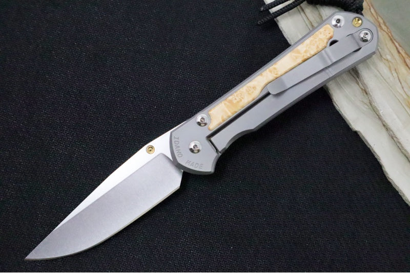 Chris Reeve Large Sebenza 31 LEFT HAND - Drop Point Blade / Box Elder Inlay / CPM-Magnacut (A1) L31-1109 - Northwest Knives