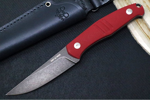 GiantMouse GMF2 Fixed Blade - Full Tang with Red G-10 Handle Scales / Black Stonewashed Finish / Bohler N690 Steel / Drop Point Blade - Northwest Knives