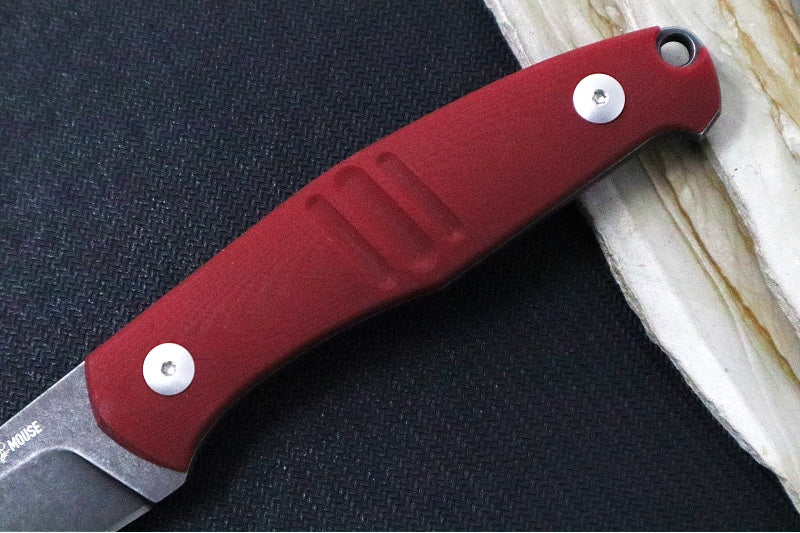 GiantMouse GMF2 Fixed Blade - Full Tang with Red G-10 Handle Scales / Black Stonewashed Finish / Bohler N690 Steel / Drop Point Blade - Northwest Knives