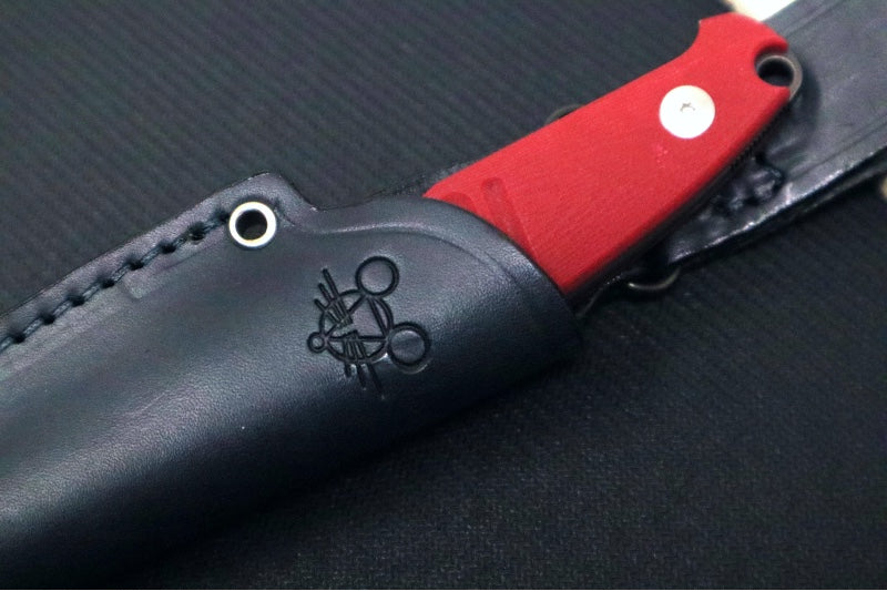 GiantMouse GMF2 Fixed Blade - Full Tang with Red G-10 Handle Scales / Black Stonewashed Finish / Bohler N690 Steel / Drop Point Blade - Northwest Knives