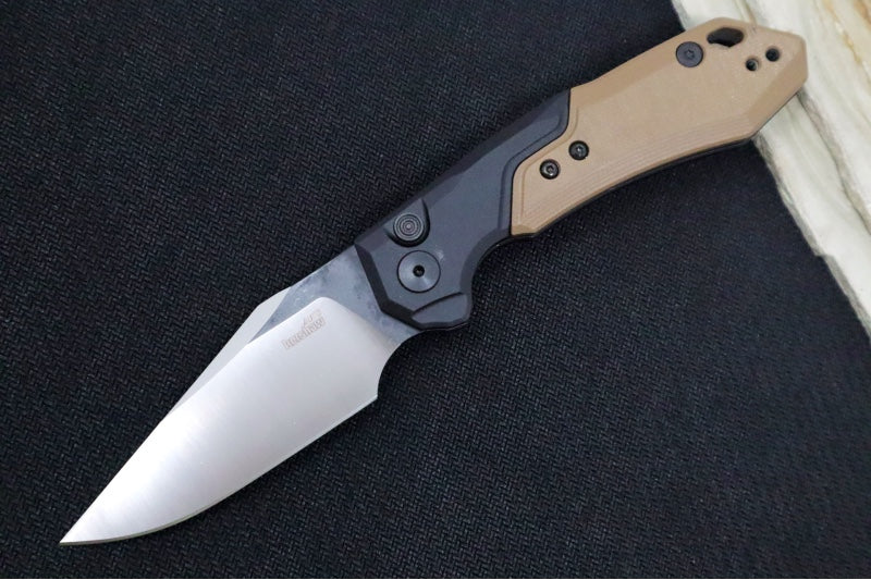 Kershaw 7851 Launch 19 Automatic Knife - Clip Point Blade / Black Anodized Aluminum & Earth Brown G-10 Handle / CPM-154 Steel