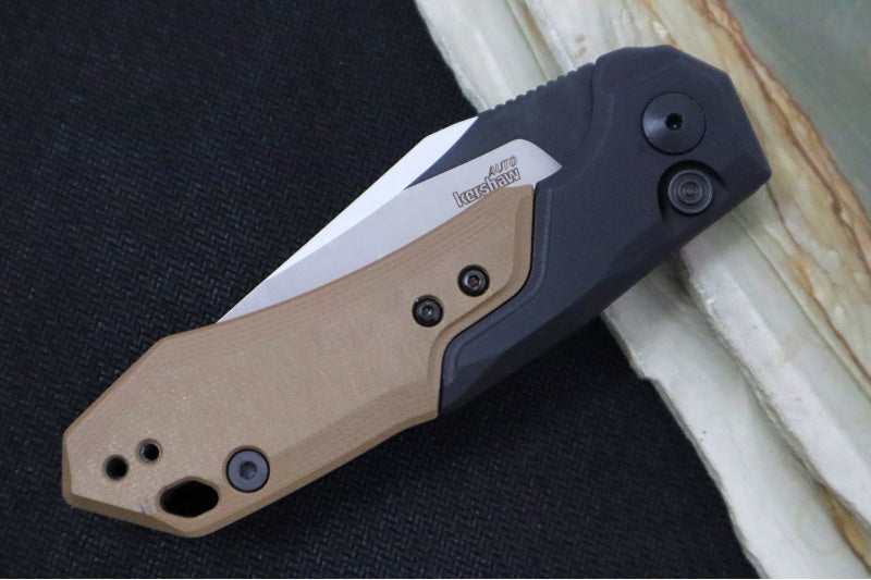 Kershaw 7851 Launch 19 Automatic Knife - Clip Point Blade / Black Anodized Aluminum & Earth Brown G-10 Handle / CPM-154 Steel