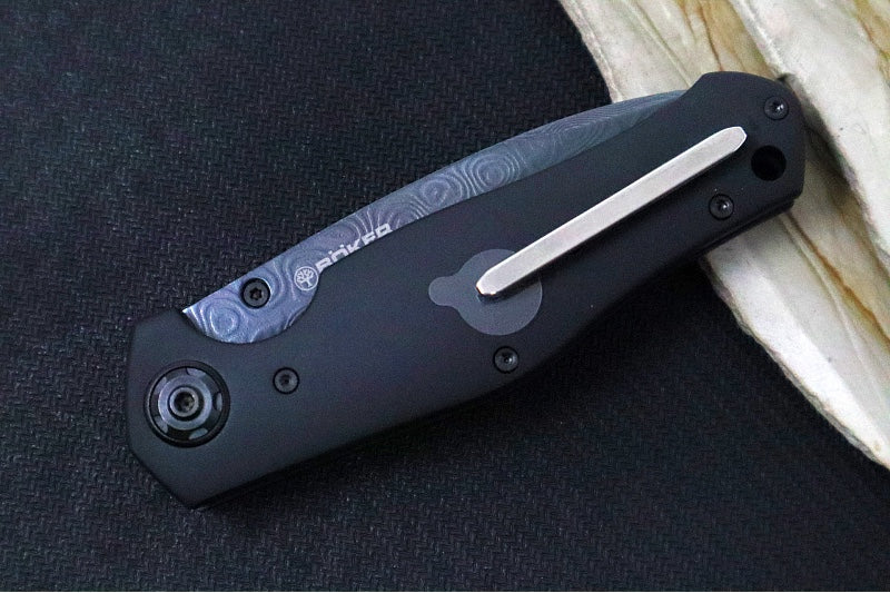 Boker 1969 Z28 Damascus Shadow - Black Anodized Handle Scales / Drop Point Blade / PVD Finished Chad Nichols Tread Pattern Damascus 111110DAM - Northwest Knives