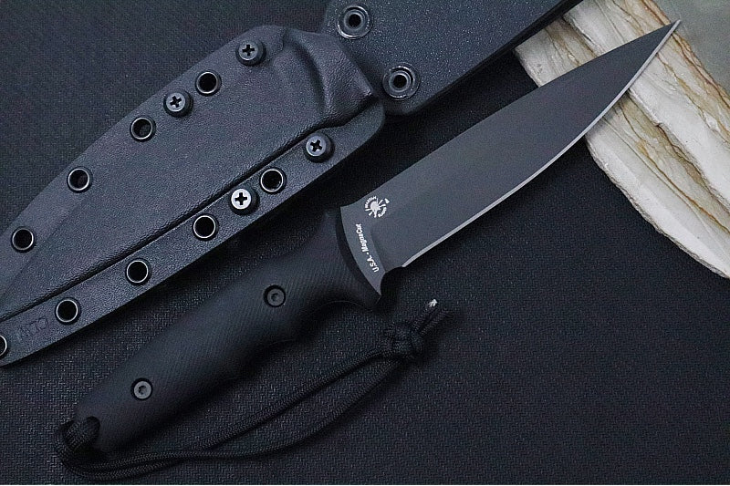 Spartan Blades Clandestina Fixed Blade - Black Blade / Black Micarta Handle / Black Kydex Sheath SB57BKBKKYBK - Northwest Knives