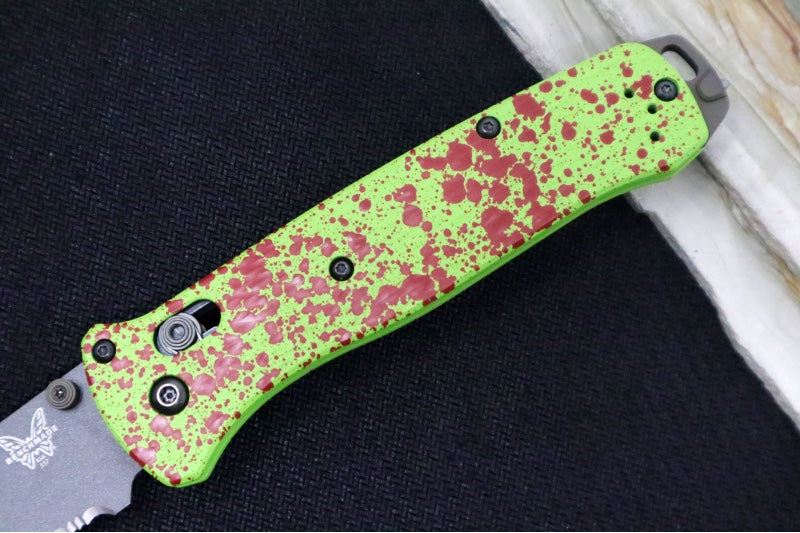 Benchmade 537SGY-03 Bailout - CPM-M4 Steel / Tanto Blade with Serrations / Neon Green and Blood Splatter Cerakote Aluminum Handle