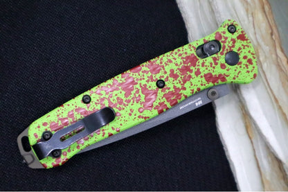 Benchmade 537SGY-03 Bailout - CPM-M4 Steel / Tanto Blade with Serrations / Neon Green and Blood Splatter Cerakote Aluminum Handle