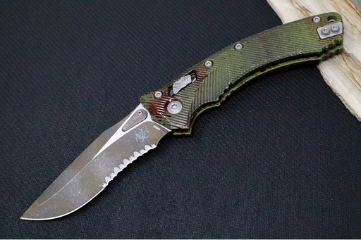 Microtech Amphibian Outbreak Folder RAM-Lok - Partial Serrated Drop Point / Darkwash Outbreak Finish / Outbreak Green Aluminum Handle with Red Blood Splatter 137RL-2FLOBS - Northwest Knives