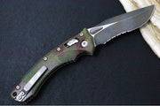 Microtech Amphibian Outbreak Folder RAM-Lok - Partial Serrated Drop Point / Darkwash Outbreak Finish / Outbreak Green Aluminum Handle with Red Blood Splatter 137RL-2FLOBS - Northwest Knives