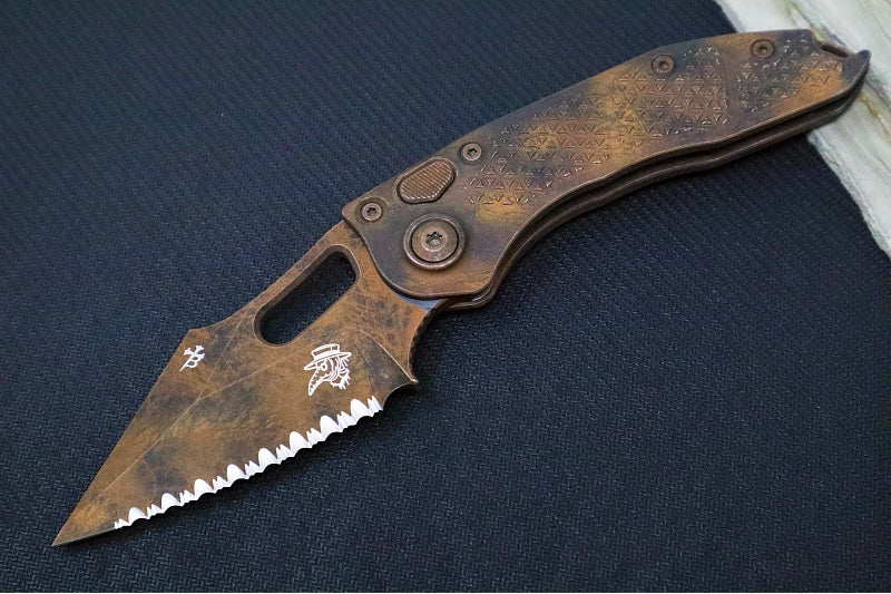Microtech Stitch Auto Plague Outbreak - Fully Serrated Wharncliffe Blade / Plague Outbreak Finish / Plague Outbreak Anodized Aluminum with Blood Splatter 169-3PLOBS - Northwest Knives